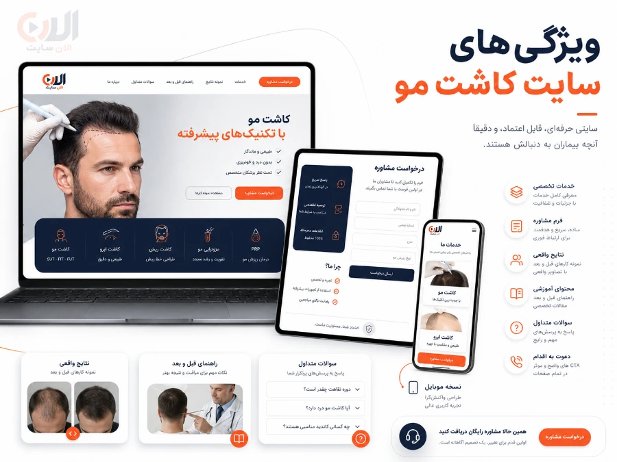 امکانات سایت کاشت مو برای معرفی خدمات و جذب مشاوره
