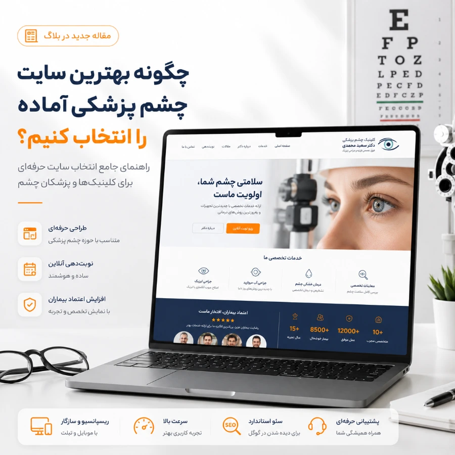 تصویر سایت آماده چشم‌پزشکی با طراحی حرفه‌ای برای مطب و کلینیک چشم