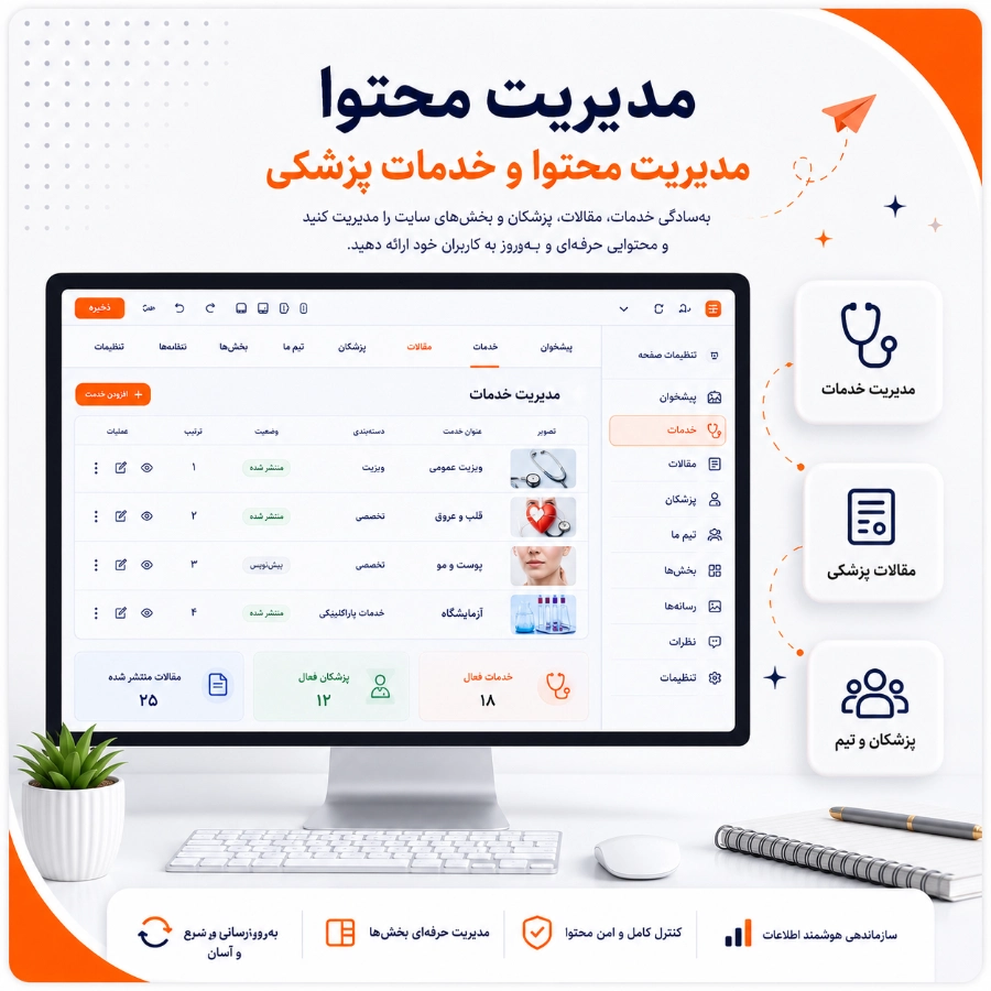 مدیریت محتوا و خدمات پزشکی در سایت آماده
